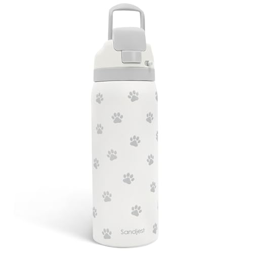 Paw Print Insulated Stainless Steel Water Bottle with Straw for Sports and Travel