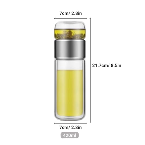 Tea Infuser Bottle Glass Tea Tumbler with Infuser 420ml Double Layer Stainless Steel Leakage Proof Water Bottle for Loose Leaf Tea for Office Travel Home