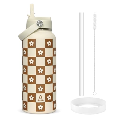 32oz Checker Gifts Insulated Water Bottle for Women with Straw