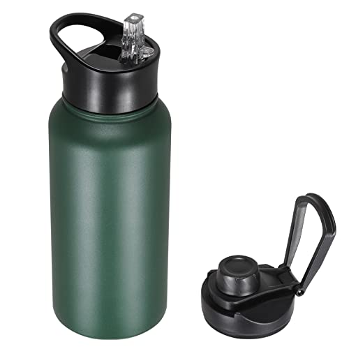 32 oz Insulated Water Bottle with Straw Lid & Wide Mouth Lids