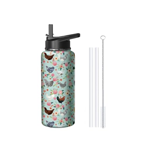 18oz Chicken Water Bottle with Handle and Flip Straw