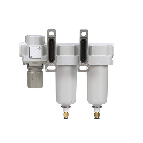 SAU430-N04DG-MEP Three Stage Air Drying System Particulate Air Filter, Coalescing Filter, Air Pressure Regulator Combo 1/2" NPT - Metal Bowl, Auto Drain, Bracket, Gauge