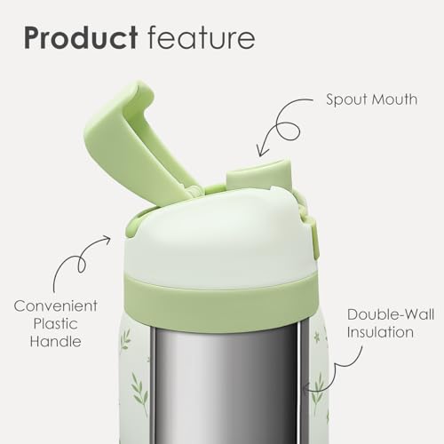Botanical Insulated Stainless Steel Water Bottle with Straw for Sports and Travel