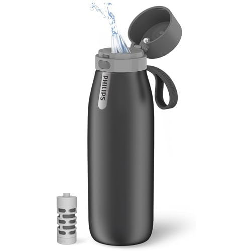 Filtered Water Bottle Stainless Steel Keeps Cold 18.6oz Black