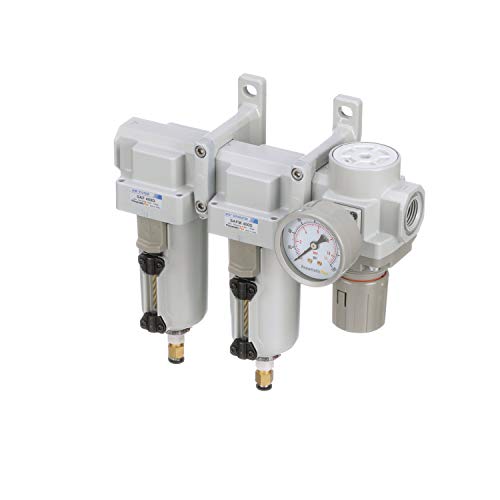 SAU430-N06DG-MEP Three Stage Air Drying System Particulate Air Filter, Coalescing Filter, Air Pressure Regulator Combo 3/4" NPT - Metal Bowl, Auto Drain, Bracket, Gauge