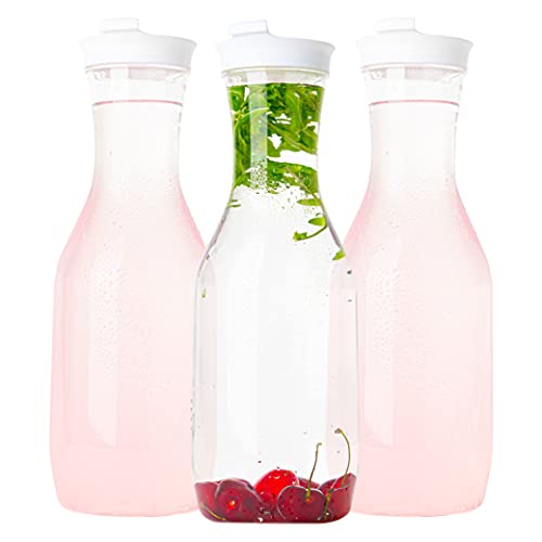 Clear Plastic Water Pitchers Carafes with Flip top Lids Heavy Duty Beverage (3 Count)