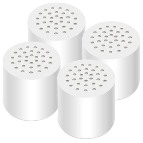 4-Pack 20-Stage Shower Filter Universal Replacement Cartridges, High-Output Hard Water Purifier to Reduce Chlorine and Heavy Metals, Water Softener Refills for Hydrating Skin and Hair (4 Count)