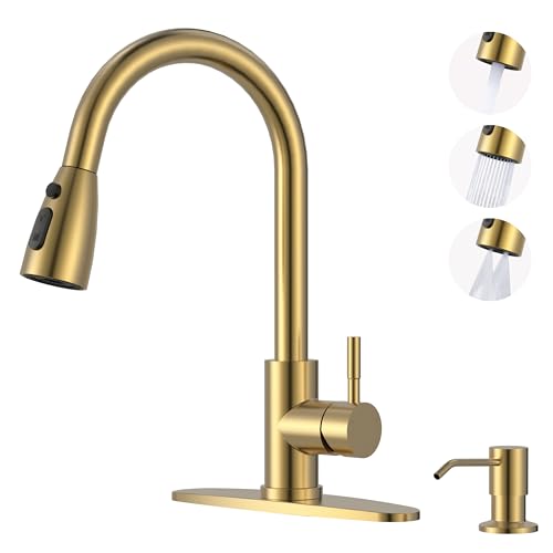 Brushed Gold Kitchen Faucet with Soap Dispenser