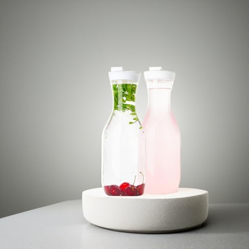 Clear Plastic Water Pitchers Carafes with Flip top White Lids Pack of 2 (2 Count)