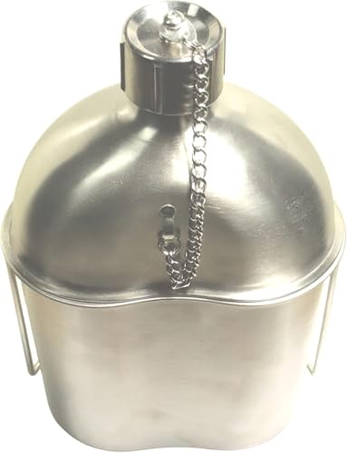Military Stainless Steel Canteen & Kidney Style Cup for Hiking
