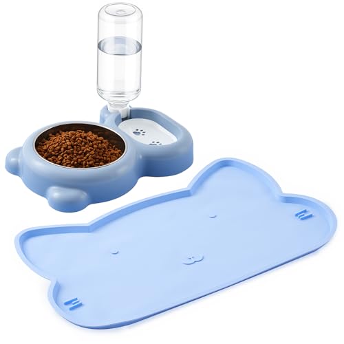 Blue Cat Food and Water Bowl and Non (2 Count)