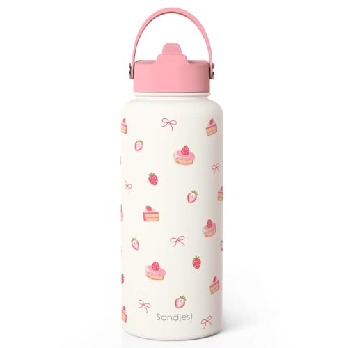 Strawberry Cakes Water Bottle Stainless Steel 32oz with Lid & Straw