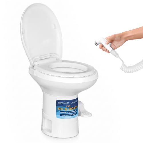 RV Gravity Flush Toilet with Foot Pedal and Hand Sprayer