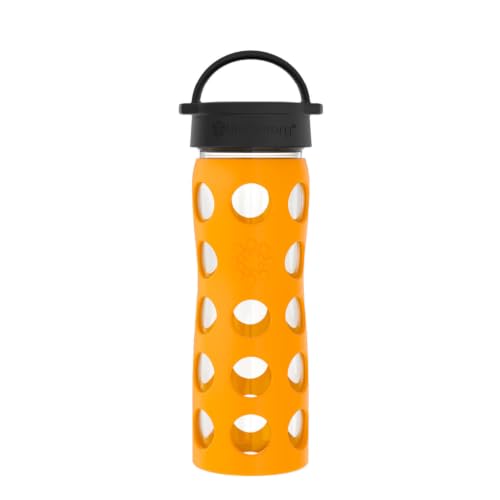 16-Ounce BPA-Free Glass Water Bottle with Classic Cap and Protective Silicone Sleeve, Marigold