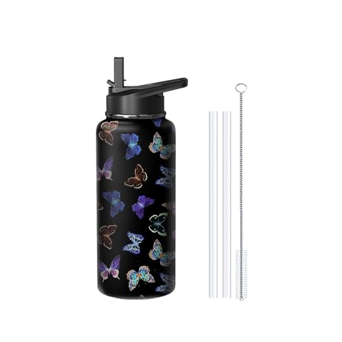 18oz Butterfly Water Bottle with Handle and Flip Straw