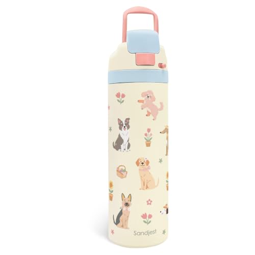 Dog Insulated Stainless Steel Water Bottle with Straw for Sports and Travel 24 Ounces for Women Girls Friends Teens Birthday
