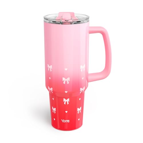 40 oz Bow Red Tumbler with Handle and Flip Straw for Women