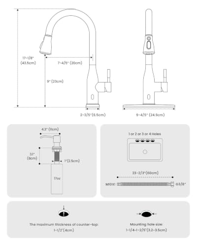 Matte Black Kitchen Faucet Touchless with Sensor and Soap Dispenser