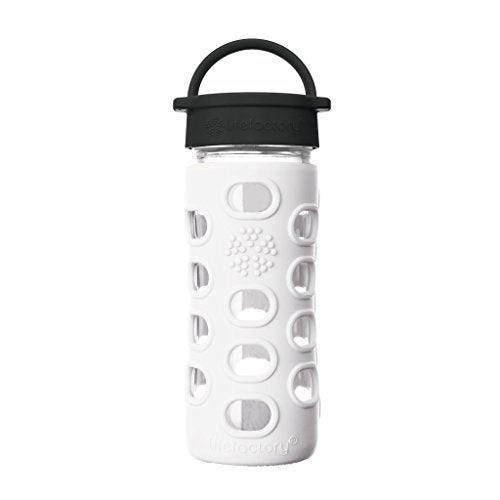 12-Ounce BPA-Free Glass Water Bottle with Classic Cap and Protective Silicone Sleeve, Optic White