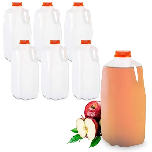 64 Oz HDPE Plastic Juice Bottles with Orange Tamper Evident Caps by MT Products (6 Count)
