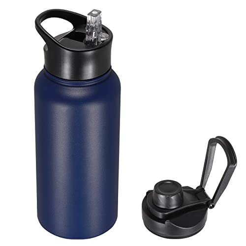 32 oz Insulated Water Bottle with Straw Lid & Wide Mouth Lids