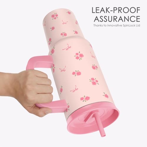 Rose Stainless Steel Locking Lid Silicone Straw Tumbler with Handle 40oz