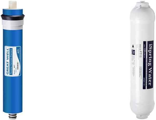 iSpring Greatwell Reverse Osmosis Membrane 75 GPD 11.75” X 1.75”, MC7 & FT15 5th Stage Inline Post Carbon Filter Replacement Cartridge, 1 Count (Pack of 1), White