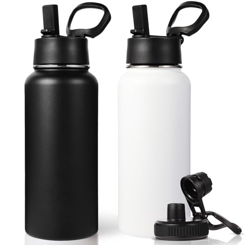32 oz Insulated Water Bottles with 2 Lids (2 Count)