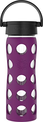 16-Ounce BPA-Free Glass Water Bottle with Classic Cap and Protective Silicone Sleeve, Plum