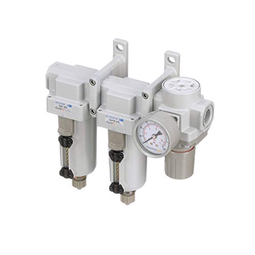 SAU430-N04G-MEP 3 Stage Compressed Air Filter Dryer System - Particulate Air Filter, Coalescing Air Filter, Compressed Air Pressure Regulator Combo, 1/2" NPT - Metal Bowl, Manual Drain