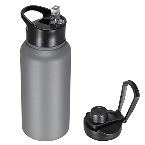 32 oz Insulated Water Bottle with Straw Lid & Wide Mouth Lids