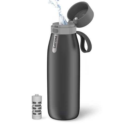 Filtered Water Bottle Stainless Steel Travel Keeps Cold 32oz Grey