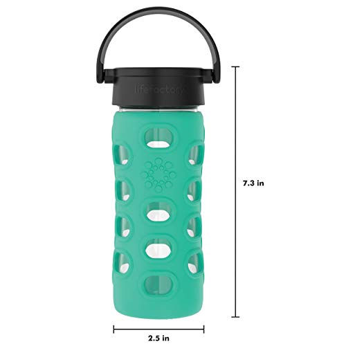 12-Ounce BPA-Free Glass Water Bottle with Classic Cap and Protective Silicone Sleeve, Kale