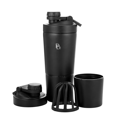 Protein Shaker Bottle Insulated Stainless Steel 20oz + 4oz Storage