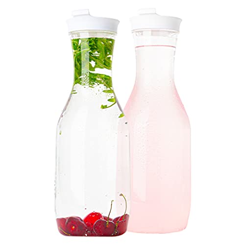 Clear Plastic Water Pitchers Carafes with Flip top White Lids Pack of 2 (2 Count)