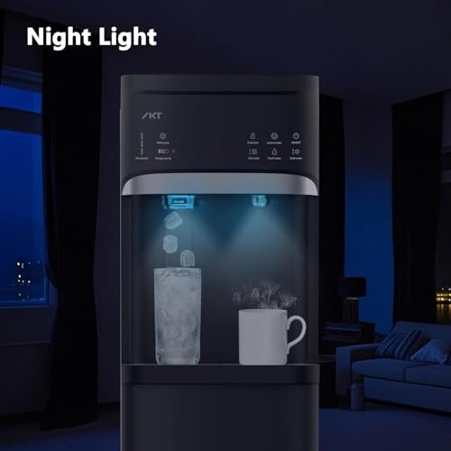 Self Cleaning Bottom Loading Hot and Cold Water Dispenser with Ice Maker Machine for 5 Gallon Bottle 22lbs Daily Capacity Ice Full Alert Black