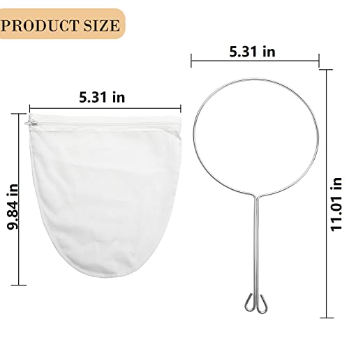 Ultra Fine Mesh Strainer Bag Reusable Food Grade Filter Zipper Bags with Stainless Steel Handle for Filter Coffee Tea Milk Juice Oil (4 Count)
