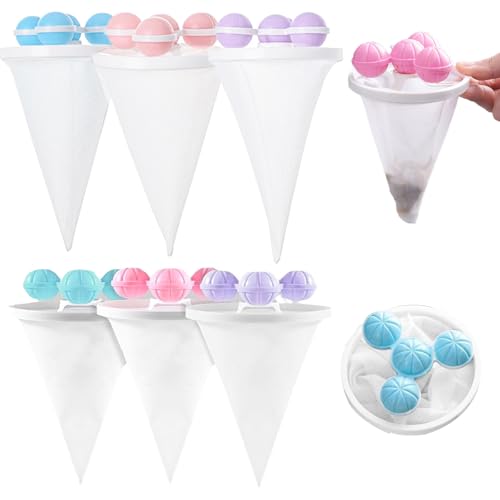 6 PCS Hair Filter Bag Floating Lint Catcher for Washing Machine Pet Hair Catcher Reusable Washing Hair Filter Cleaning Mesh Bag Dog Cat Hair Remover for Laundry (6 Count)