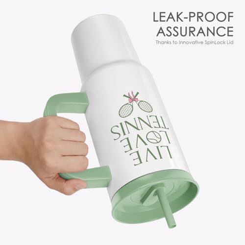 Tennis Stainless Steel Locking Lid Silicone Straw Tumbler with Handle 40oz