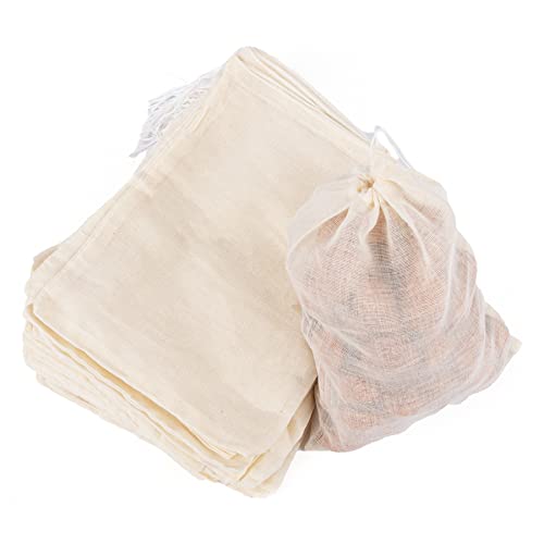 50 Pack Reusable Drawstring Cotton Soup Bags Spice 6 x 8 Inch Tea Filter Coffee Brew Herb Muslin Cheesecloth for Straining (50 Count)