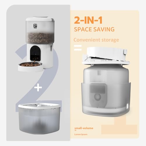 7L 2-in-1 Automatic Cat Feeder with Camera and Water Fountain Dispenser 1080P HD Video 2.4G&5G WiFi Timed Auto Feeder with APP Control,Multiple Cats, Detachable for Easy Clean-White