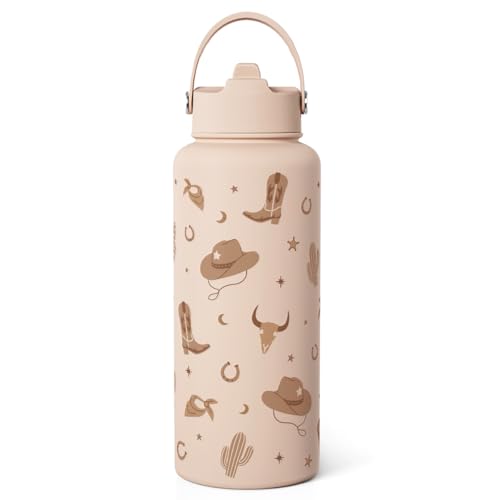 Western Cowgirl Water Bottle 32oz Stainless Steel with Lid