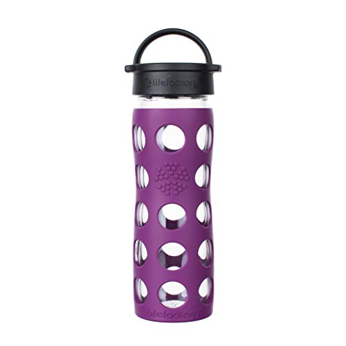 16-Ounce BPA-Free Glass Water Bottle with Classic Cap and Protective Silicone Sleeve, Plum