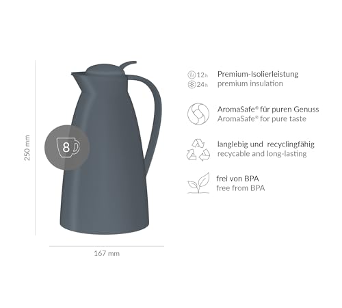 Eco Insulated Jug 1.00 L 12 Hours Hot Tempered Glass Insert Storm Grey