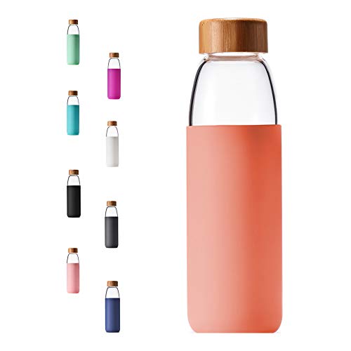 18 Oz Borosilicate Glass Water Bottles with Bamboo Lid