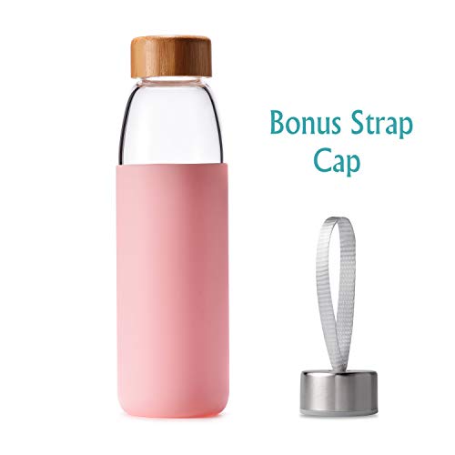 18 Oz Borosilicate Glass Water Bottles with Bamboo Lid