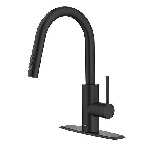 Oletto Single Handle Pull Down Kitchen Faucet with QuickDock Top Mount Installation Assembly in Matte Black