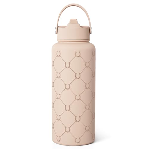 Horse Water Bottle 32oz Stainless Steel with Lid & Straw