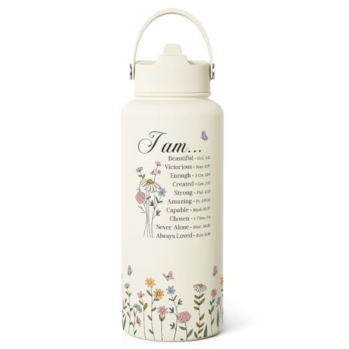 Christian Inspiration Water Bottle 32oz Stainless Steel with Lid & Straw