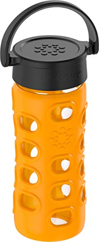 12-Ounce BPA-Free Glass Water Bottle with Classic Cap and Protective Silicone Sleeve, Marigold
